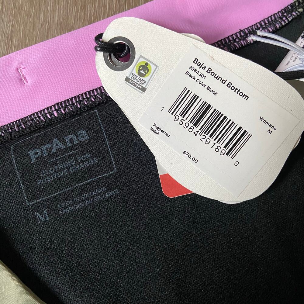 Prana Baja Bound Swim Bottom Women's M Black Colorblock High Waist Bikini Brief - Picture 5 of 9